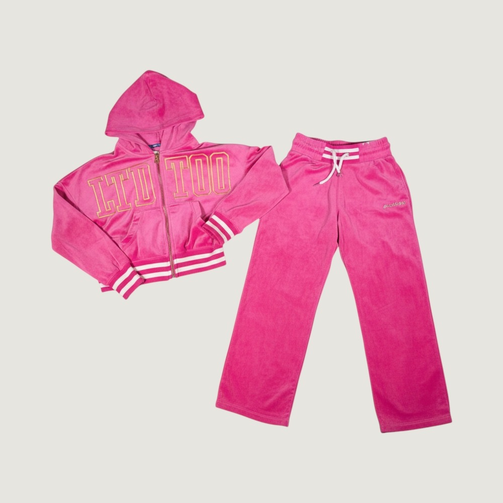 Limited Too Girls Pink Velour Tracksuit Set Hoodie Pants Size Small 7/8 13233